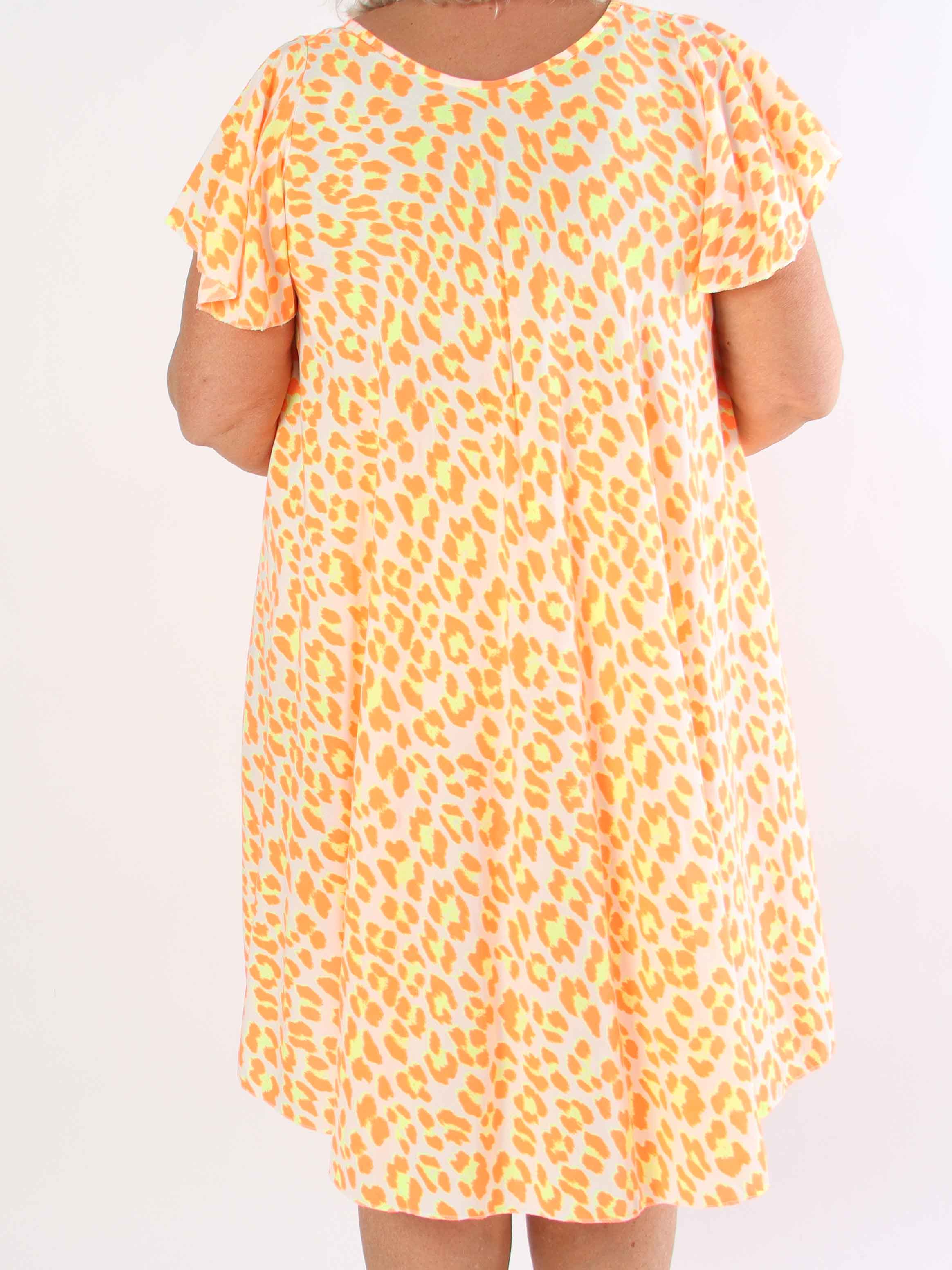 Chione - Söt plus size kklänning i A-form med leopardmönster